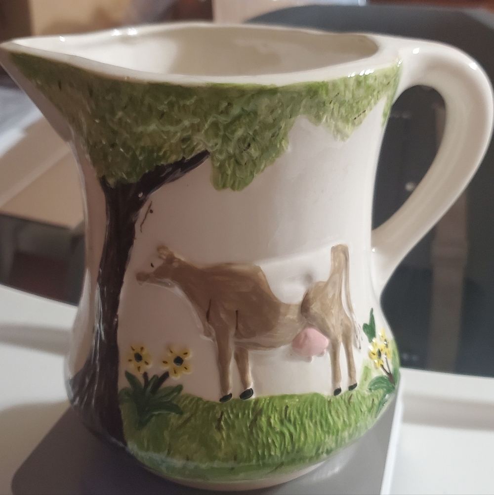 Handcrafted Ceramic Pitcher with Cow Design